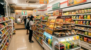 Магазин 7-Eleven в Таиланде, полки с готовой едой и снеками
