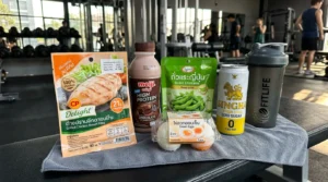 Белковая корзина для фитнеса: куриная грудка CP Delight, протеин Meiji High Protein, эдамаме и яйца онсэн