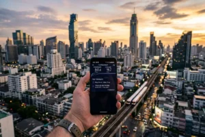 eSIM в Таиланде 2026: высокоскоростное подключение 5G на фоне панорамы Бангкока