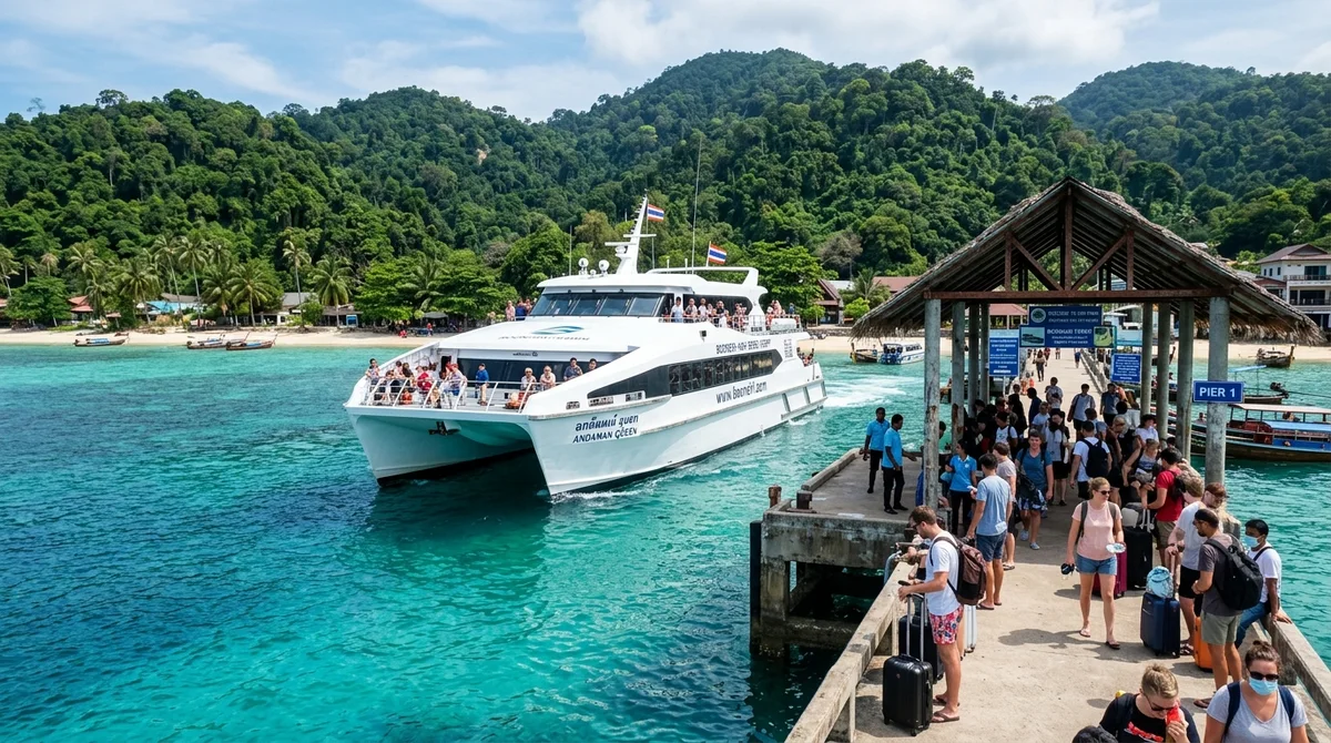 Скоростной катамаран Boonsiri High Speed Catamaran прибывает на пирс острова Ко Куд