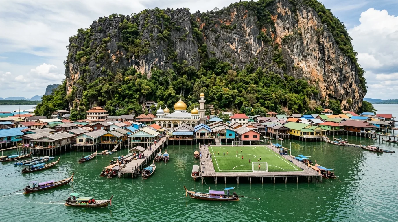 Плавучая мусульманская деревня морских цыган Ко Паньи на сваях