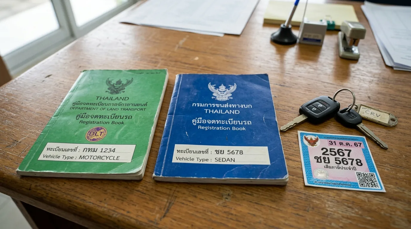 Зеленая книга регистрации мотоцикла Green Book и синяя книга авто Blue Book в Таиланде
