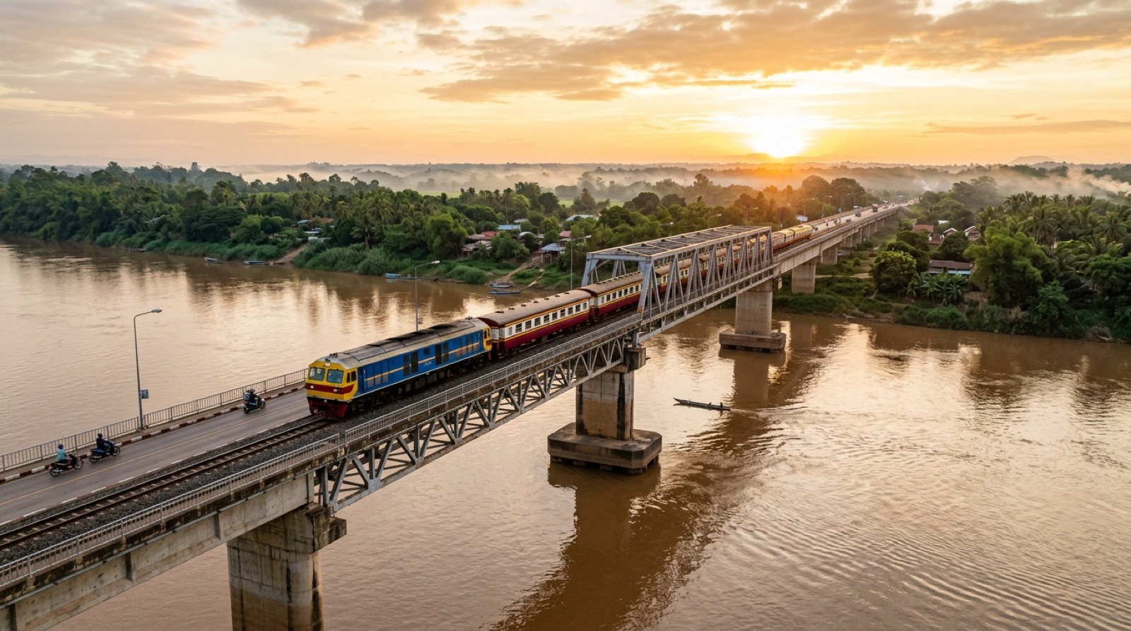 Железнодорожный мост через реку в Таиланде